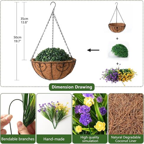 Homsunny Artificial Faux Hanging Plants Flowers Basket for Spring Summer, Colorful Daisy Flowers Eucalyptus UV Resistant Look Real for Outdoor Outside Porch Decoration(Purple Yellow) in Saudi Arabia