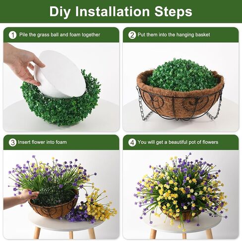 Homsunny Artificial Faux Hanging Plants Flowers Basket for Spring Summer, Colorful Daisy Flowers Eucalyptus UV Resistant Look Real for Outdoor Outside Porch Decoration(Purple Yellow) in Saudi Arabia