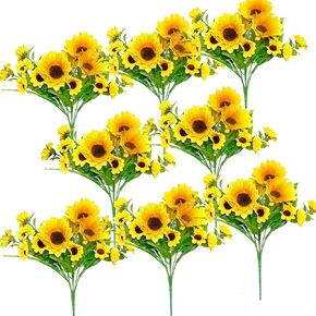 ZEYGLXC 12 Pack Artificial Sunflowers Bouquets with Stems for Wedding Home Kitchen Table Birthday Decor Indoor Outdoor, Faux Sunflowers with 4 Big Sunflowers Heads 9 Small Sunflowers Heads