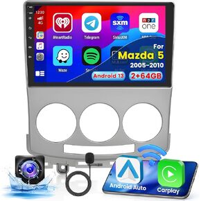 راديو ستيريو للسيارة 2+64G Android 13 CarPlay لسيارة Mazda 5 2005-2010، شاشة لمس عالية الدقة 9 بوصة متوافقة مع Android Auto، كاميرا احتياطية AHD، وصلة مرآة، GPS، WiFi، FM RDS