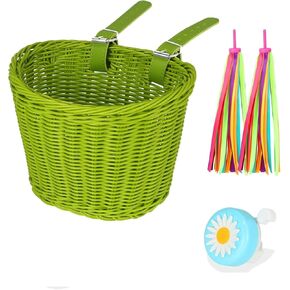 Kids Bike Basket Set,Girl Bike Basket Handwoven,Bike Baskets for Kids,Install Detachable,Fits Most Bikes,Stationary Bike, Ebike, Road Bike ﻿
