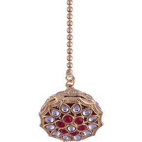 I Jewels Gold Plated Indian Wedding Bollywood Kundan Pearl Studded Borla Matha Patti Maang Tikka for Women