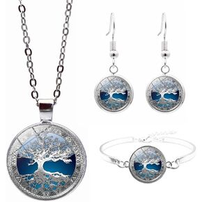 RTY Family Tree Life Tree Pendant Necklace Earrings and Bracelet Vintage Hopeful Life Tree 3pcs Jewelry Set
