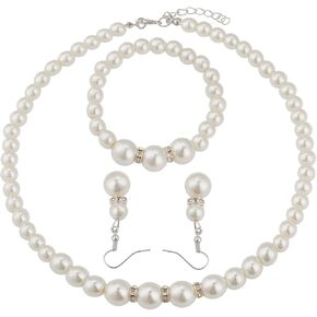 3PCS Pearl necklace Set-Freshwater Pearl Necklace for Charm Lady Girlfriend Wedding Birthday Anniversary Includes Necklace,Bracelet,Earrings Jewelry Gift for Women
