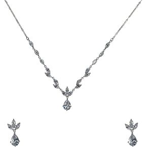 Faship Gorgeous CZ Crystal Floral Necklace Earrings Set