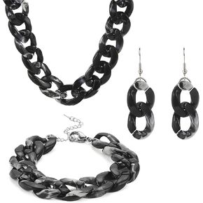3Pcs/Set Acrylic Chunky Statement Necklace for Women Girls Fashion Punk Retro Cuban Link Bracelet Paperclip Oval Choker Necklaces Multicolor 70S 80S 90S Dangle Earrings Hip Hop Punk Choker paper clip Statement jewelry set