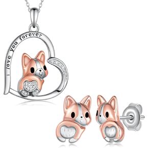 Corgi Earrings and Corgi Necklace 925 Sterling Silver Corgi Dog Gifts Cute Corgi Jewelry Corgi Gifts for Corgi Lovers