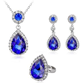 مجموعة مجوهرات مكونة من 3 قطع للنساء من الكريستال وقلادة وحلقة in Kuwait