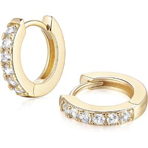 14K Gold Huggie Hoop Earrings for Women 14K Gold Earrings Small Gold Hoop Earrings Gold Diamond Hoop Earrings for Women with Round Cubic Zirconia 12mm