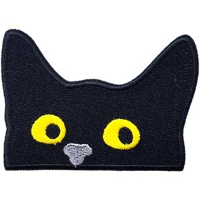 Peeking Black Cat Patch, Funny Black Cat Pocket Patch, 3 inches - Iron On/Sew On - Cute Cat Applique for Jackets, Hats, Clothes, Backpacks, Tote Bags
