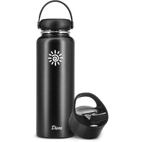 Dione Water Bottle 40 oz. Flask Double Wall Stainless Steel & Vacuum Insulated (Black) Sport Hydro Container (Standard Mouth/Leak Proof/BPA Free Cap), (MB000315)