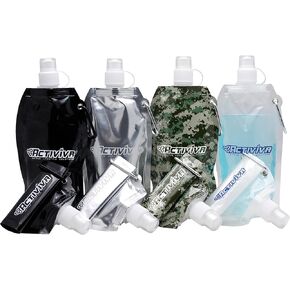 Collapsible Reusable Water Bottle with Carabiner Clip Light Weight Leak Proof Foldable Drinking Water Bottle - Non-Toxic BPA Free - 16.9 oz - 4 Pack