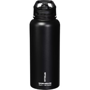 FIFTY/FIFTY Sport Water Bottle, Straw Cap with Wide Mouth, 34 oz/1 L, Matte Black