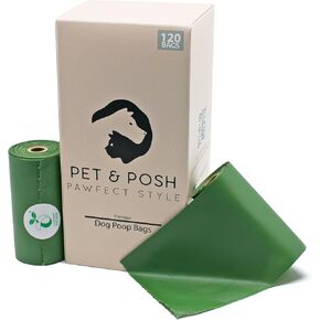 Pet & Posh Dog Poop Bags | Made from Certified Compostable Plant Based Materials |%100 Leak-Proof and Extra-Thick Pet Waste Bags for Big and Small Dogs | 8-Count Poop Bag Rolls | Unscented | 120 Bags