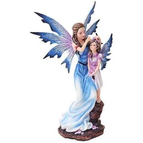 PTC 9 Inch Mother and Young Girl Blue Winged Fairy Statue Figurine
