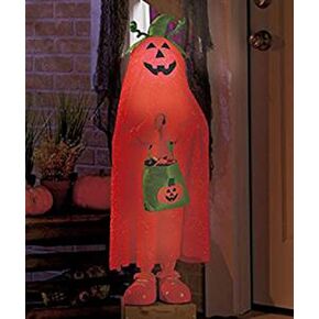 Lighted Color Changing Halloween Trick or Treater Pumpkin Kid Jack O Lantern Candy Bag Witch Hat Greeters Haunted House Decor