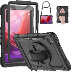 HXCASEAC Case for Lenovo Tab M11 Case with Screen Protector/Rotating Hand Strap/Stand, Protective Tab M11 Tablet Case (TB-330FU/TB-330XU) Cover 2024, Black