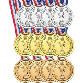 PATIKIL 1.5" Mini Gold Silver Bronze Award Medals, 12 Pack Plastic Winner Medals 1st 2nd 3rd Place Prizes Medals with Neck Ribbon for Games Sports Competitions Party Favors