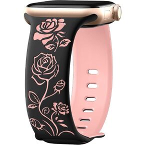 Maledan Floral Engraved Band Compatible with Apple Watch Bands 40mm 41mm 38mm 44mm 45mm 42mm 49mm Women, Cute Two Tone Flower Soft Silicone Sport Strap for iWatch Series 9 8 7 6 5 4 3 2 1 SE Ultra 2