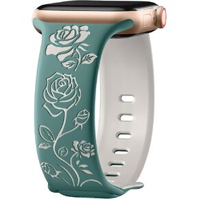 Maledan Floral Engraved Band Compatible with Apple Watch Bands 40mm 41mm 38mm 44mm 45mm 42mm 49mm Women, Cute Two Tone Flower Soft Silicone Sport Strap for iWatch Series 9 8 7 6 5 4 3 2 1 SE Ultra 2