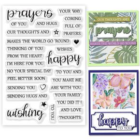 Wishing Words Clear Stamps 6.3x4.3 Happy Love Rubber Stamps Sentiments Silicone Stamp Heart Star Transparent Stamps for Holiday Card Making DIY Scrapbooking Journal Decor