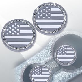 قاعدة أكواب السيارة مكونة من قطعتين، قاعدة أكواب بعلم الولايات المتحدة الأمريكية، قاعدة أكواب بالعلم الأمريكي، قاعدة أكواب من السيليكون الناعم، قاعدة سيارة بملاءمة عالمية، قاعدة سيارة بأحجار الراين اللامعة (قطعتان، وردي لامع)