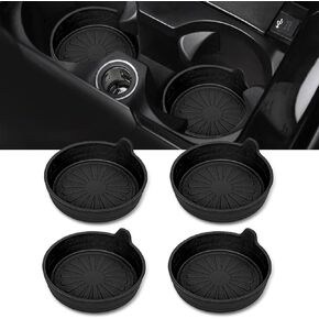 Pack-4 Car Cup Holder Coaster, 2.5" ID 2.9" OD 0.98" Height 3D Non-Slip Waterproof TPE Coaster with Small Handle, Detachable Plug-in Coaster, Universal Car Interior Accessories (Black #Arrow)