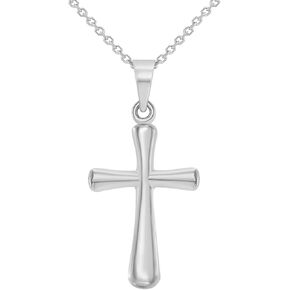 14k White Gold High Polished Religious Plain Small Cross Charm Pendant Necklace