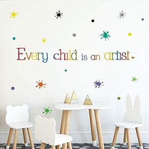 Every Child is an Artist Wall Decals for Kids Art Classroom Decor-Crayon Paint Splash with Children Artist Quotes Wall Stickers for Infant Daycare Preschool Playroom