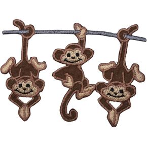 Three Monkeys - Hanging on a Limb - Embroidered Iron on Patch