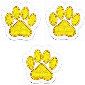 Umama Patch Set of 3 Cute Puppy Paw Print Yellow Cartoon Embroidered Iron On Patch Paw Sticker Craft Fabric Accessory Sewing Jacket Polo T-Shirt Hat Bag Clothing