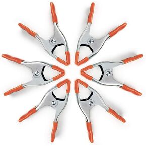 PONY 6-inch Heavy Duty Spring Clamps Set, 2-inch Jaw Opening, Nickel-plated Steel Spring Clips Clamps with Protected Rubber Handles and Tips, 6-Pack