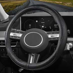 Car Steering Wheel Cover for Hyundai, Compatible with Ioniq, Elantra, Kona,Palisade, Santa Fe,Santa Cruz, Sonata, Tucson,Premium Leather, Sporty Design, Black