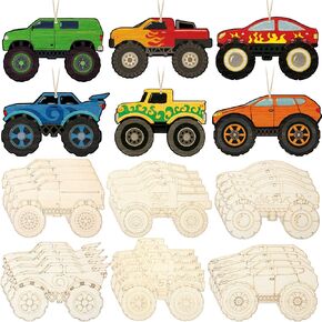 Simgoing 36 Pcs Monster Truck Cutouts Crafts Unfinished Wood Monster Truck Cutouts Vehicles Cutouts to Paint DIY Blank Truck Crafts for Home Birthday Hanging Ornaments Party Decorations Supplies