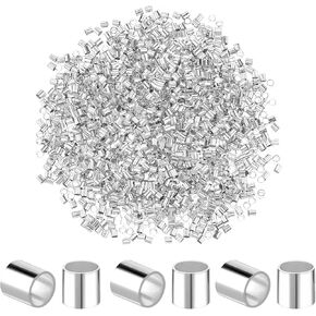 2000 PCS Crimp Beads for Jewelry Making, Teaaha 2mm Crimping Beads Silver Plated Brass Tube Beads Column Stoppers,Tube Crimp End Beads for Earring Necklace Pendant DIY Jewelry Gift Making