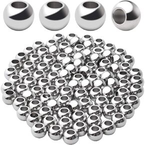 Aylifu 100pcs Smooth Round Spacer Beads 304 Stainless Steel Rondelle Beads Spacers Seamless Loose Beads for DIY Crafts Jewelry Bracelet Necklace Making(6×4mm, Hole:3mm)