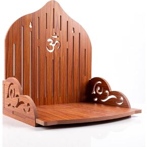 Wooden Wall Mounted Hanging Table top Temple Pooja Mandir God Stand Shelf for Storage and Idols Decoration for Home Office and Gifting (Brown- Design1)