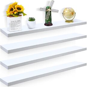 Sasylvia 4 Pcs Extra Long Floating Wall Shelves Book Rustic Thick Shelves for Wall Decor Wall Mounted Wood Farmhouse Bathroom Hanging Shelf for Bedroom Living Room Kitchen(Black, 35 x 9.5 x 1.5)