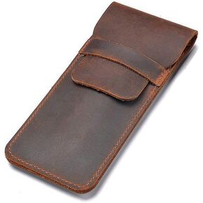 Leather Pen Case Holder Handmade Fountain Multi Pens Pouch Crazy Horse Leather Pen Protective Sleeve Cover Large – Brown