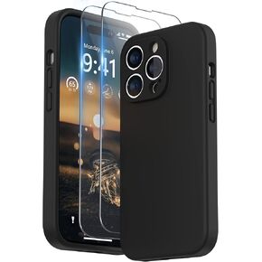 SURPHY Designed for iPhone 14 Pro Max Case with Screen Protector, (with Camera Protection + Soft Microfiber Lining) Liquid Silicone Phone Case, Black