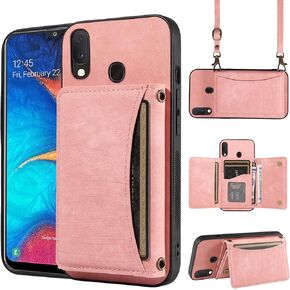 Phone Case for Samsung Galaxy A20e Wallet Cover with Crossbody Shoulder Strap and Leather Credit Card Holder Pocket Slim Stand Cell Accessories Mobile Flip Purse A 20e 20ae Women Girls Green