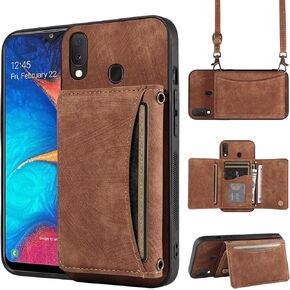 Phone Case for Samsung Galaxy A20e Wallet Cover with Crossbody Shoulder Strap and Leather Credit Card Holder Pocket Slim Stand Cell Accessories Mobile Flip Purse A 20e 20ae Women Girls Green