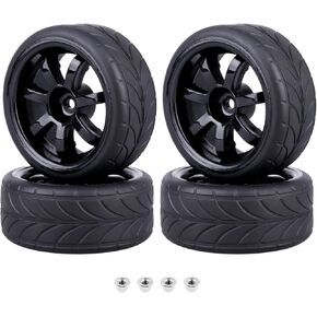 Pre-Glued RC Touring Tires and Wheels Set for 1/18 Traxxas Latrax Teton 1/10 On-Road 4-Tec 2.0 3.0 Tamiya TT02 TT01, Set of 4 (Type 1)