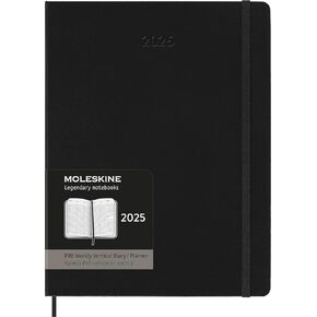 Moleskine PRO 12 Month 2025 Weekly Vertical Planner, Hard Cover, XL (7.5" x 9.75"), Black, 288 pages