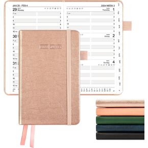 Ospelelf 2024 مخطط الجيب اليومي 2024 تقويمات 12 شهرًا مخطط 4 بوصة × 6 بوصة، غلاف جلدي مخطط شهري أسبوعي مخطط المواعيد بالساعة، ذهبي وردي in Kuwait