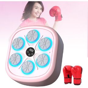 Music Boxing Machine Pink, Boxing Music Workout Machine Wall Mounted, Smart Bluetooth Boxing Wall Target with Gloves Fitness Equipment for Adults Kids