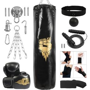 Hanging Punching Bag for Adults, 4ft PU Heavy Unfilled Boxing Bag Set with 10OZ Boxing Gloves for Kickboxing Boxing Karate Home Gym Training