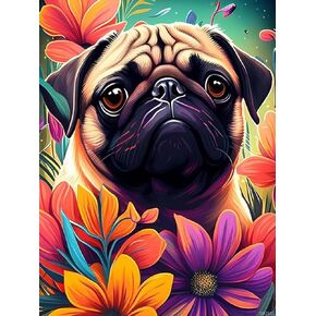 BRZUIL Pug 5D Diamond Painting for Adults, Dog Diamond Art, Diamond Dots Gem Art Garden Decoration Aesthetic 12x16 Inch