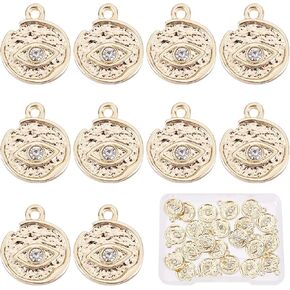 SUNNYCLUE 1 Box 22Pcs 18K Gold Plated Evil Eye Charms Bulk Alloy Rhinestone Evil Eye Hamsa Hand Connectors Link Charm Jewelry Findings for Earring Bracelet Necklace Anklets Jewelry Making