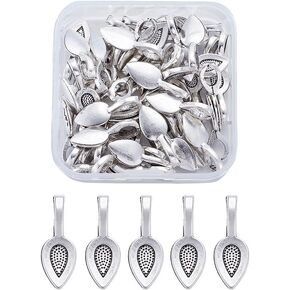 Pandahall 50pcs Alloy Antique Silver Leaf Glue-on Flat Pad Bails Pad Pendant Bails Cabochon Setting Jewelry Findings Hole: 4x6mm